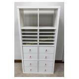 White 8 Drawer Cabinet w/ 8  Shelves & 2 Open