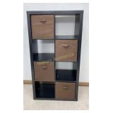 Black Wooden 8 Cube Organizer w/ 4 Brown Cloth