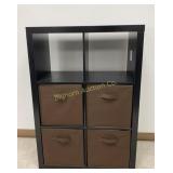 Black Wooden 6 Cube Organizer w/ 4 Brown Cloth