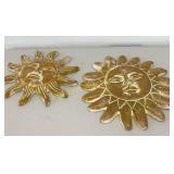 Pottery Sun Wall Decor 13" & 14" 2 Pc Lot