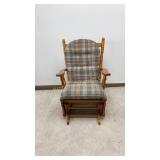 Oak Glider Rocker w/ Seat And Back Cushions