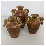 Pottery Vase 3 Pc Set 6"-7" Tall