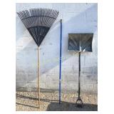 Snow Shovel, Leaf Rake, 2 Pc Lot