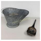 Galvanized Coal Bucket w/ Black Metal Shovel