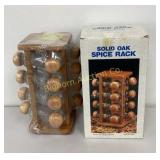 Unused Oak Revolving Spice Rack w/16 Glass Bottles