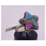 Star Ring Size 7 Sterling Silver Pink Stone Glows