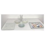 Glass Cutting Board, Tray, Vase, Bowls 7" Plates