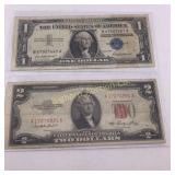 1953 Red Seal Two Dollar Note, 1957 One Dollar