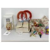 Punch Bowl Cup Set, VTG Christmas Ornaments