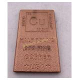 Half Pound .999 Fine Copper Bar w/ Periodic Table