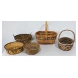 Wicker Basket Assortment 5 Pc Lot