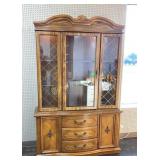 Bassett Oak Lighted China Hutch w/ 3 Drawers