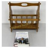 Oak Finish Magazine/ Newpaper Rack w/ Book