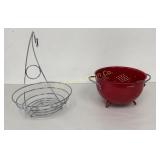 Chrome Fruit Basket, Red Metal Colandar
