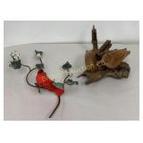 Carved Wood Shore Bird Sculpture, Copper Art