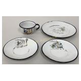 VTG Enamelware Nursery Rhyme Tea Cup[, Saucers