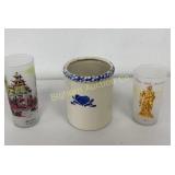 Stoneware Utensils Crock, VTG Frosted Glasses