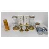 Candles & Candle Holder, Crystal & Brass