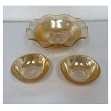 Carnival Glass Ruffled Edge Serving Bowl, 2 Fruit