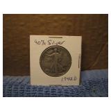 1942D  Silver half dollar