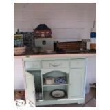 Wooden cabinet with misc decor