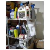 4ft Metal shelf with misc garage items