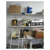 Misc contents of garage shelves