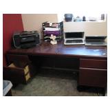 Desk with misc office supplies, w/office chair