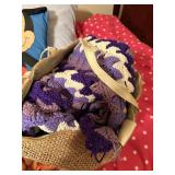 Wicker sewing basket w/misc decor