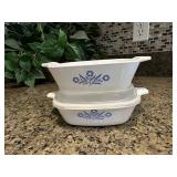 Pair of small Corningware bowls, one lid
