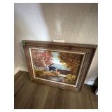 Framed Oil on canvas Barn painting