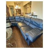 Blue leather sectional couch