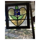 Framed Amber glass, floral stainglass