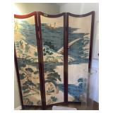3ft  Antique Asian room divider-wood frame, linen