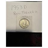 1953 D Ben Franklin half dollar