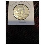1954D US Silver Ben Franklin half dollar