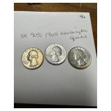 3x1964 90% Silver US Washington quarters