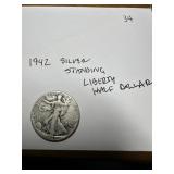 1942 90% Silver Standing Liberty half dollar