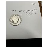 1903 90% Silver Barber Half dollar