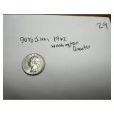 1962 90% Silver US Washington quarter