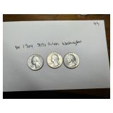 3x1964 90% Silver US Washington quarters