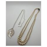 Sterling Chain w/ Pendant, Faux Pearl Necklace