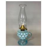 Blue Opalescent Coin Spot Finger Oil Lamp