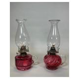 Cranberry Glass Oil Lamps Paneled/Swirl