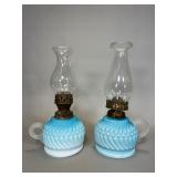 Blue Satin Glass Oil Lamps