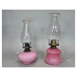Two Pink Glass Finger Lamps