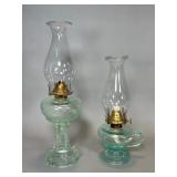 Two Aquarius Glass Oil Lamps