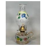 Frosted Band Oil Lamp with Painted Flowers