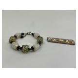 Sterling Clasp Bracelet and Handarbeit Pin