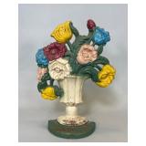 Antique Cast Iron Painted Floral Door Stop